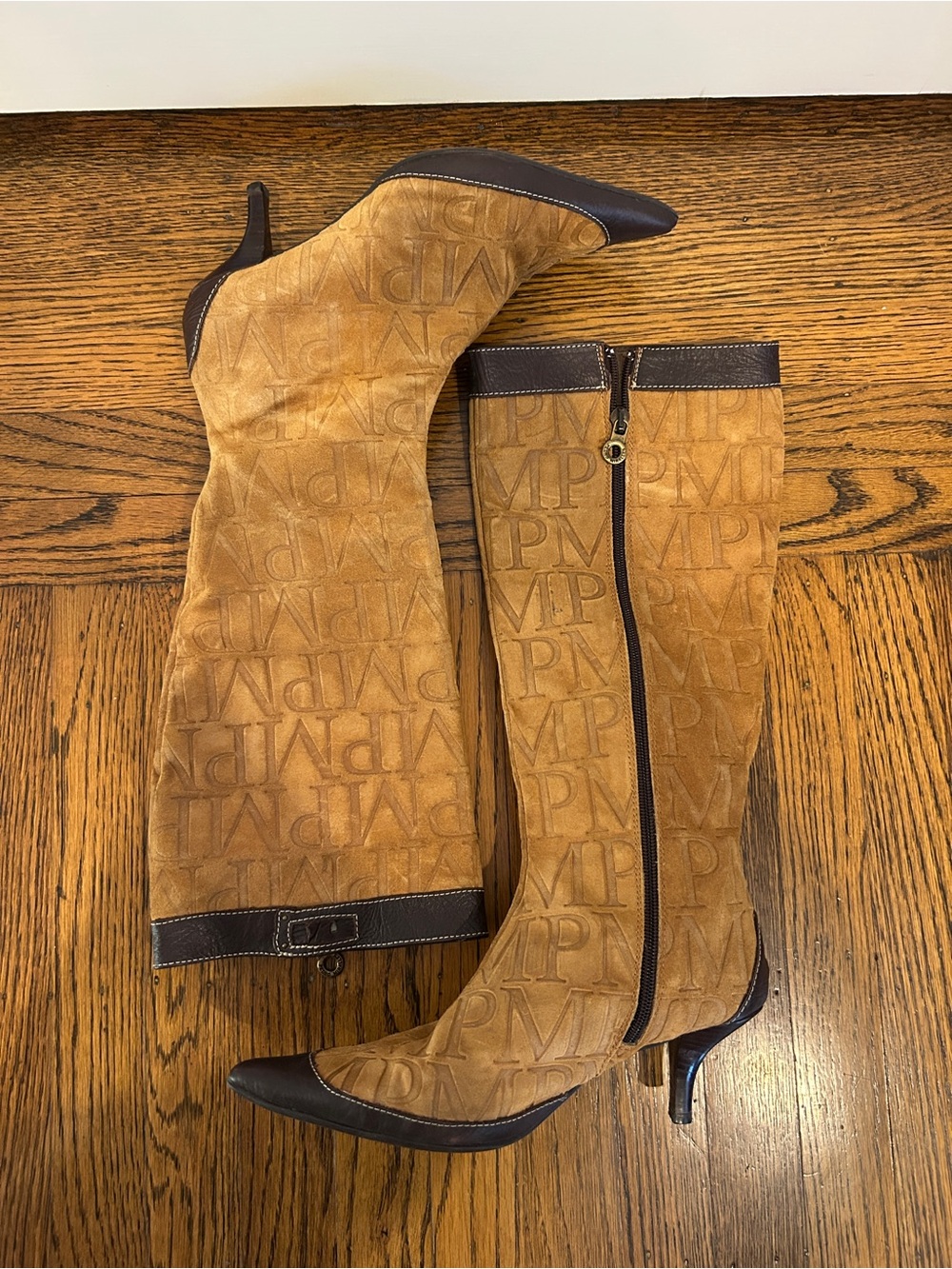 Pedro Miralles Tan Suede Knee-High Boots with Dark Brown Trim